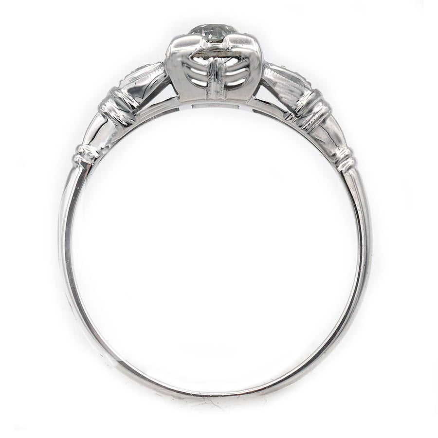 Art Deco .25 CT Old European Cut Diamond Engagement Ring | 18K White Gold