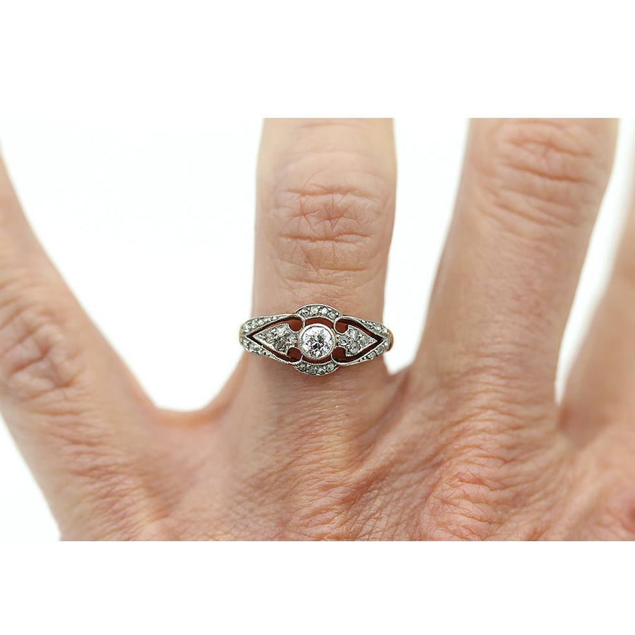 Victorian .20 Ct Old European & Rose Cut Diamond Antique Engagement Ring | Platinum & 18K Gold | Circa 1920s