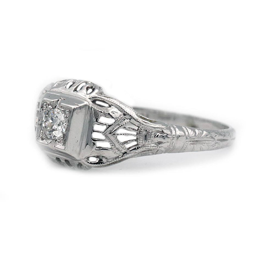 Art Deco .15 Ct Old European Cut Diamond Solitaire Engagement Ring