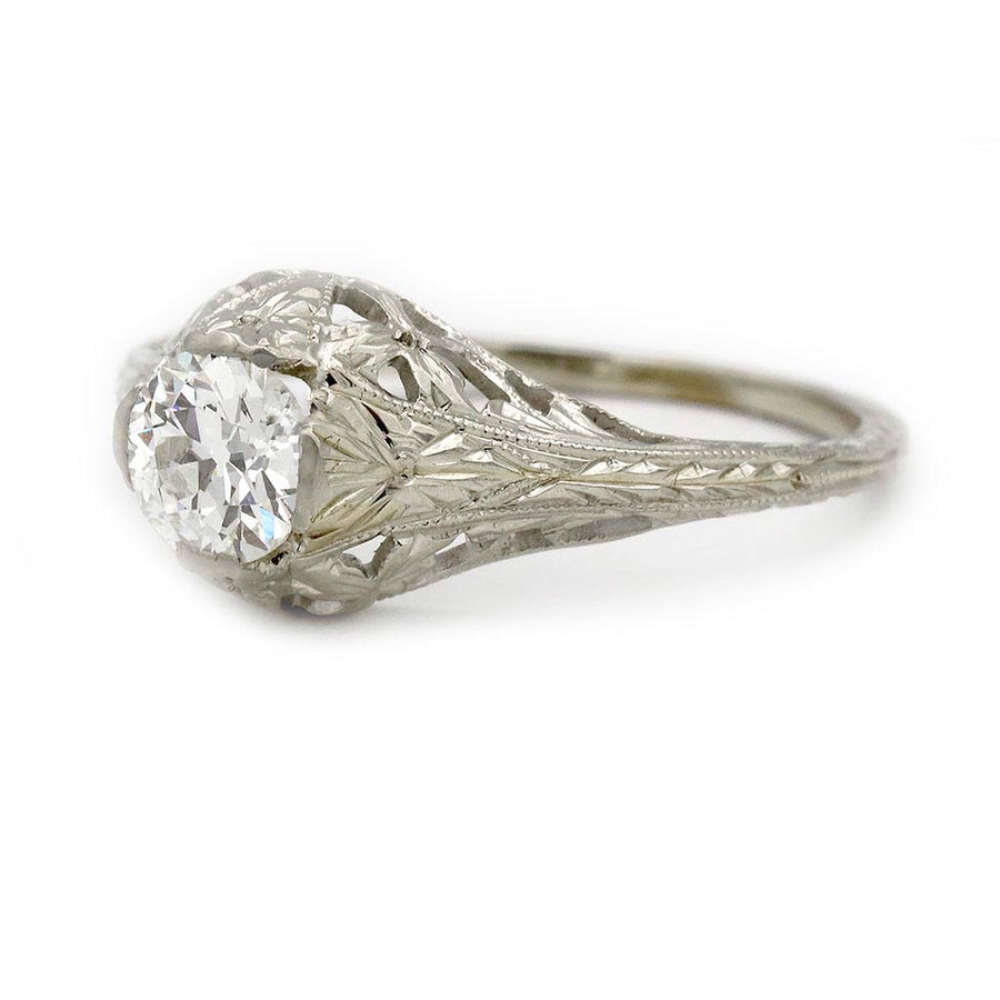 Antique .50 CTW Solitaire Art Deco Engagement Ring in 14 Kt White Gold Side Vew