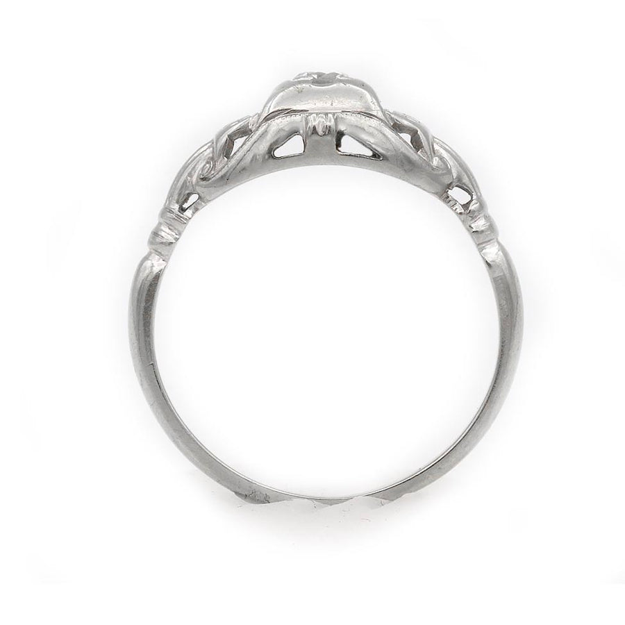 Art Deco .10 Ct Old European Cut Diamond Filigree Solitaire Engagement Ring in 14K White Gold