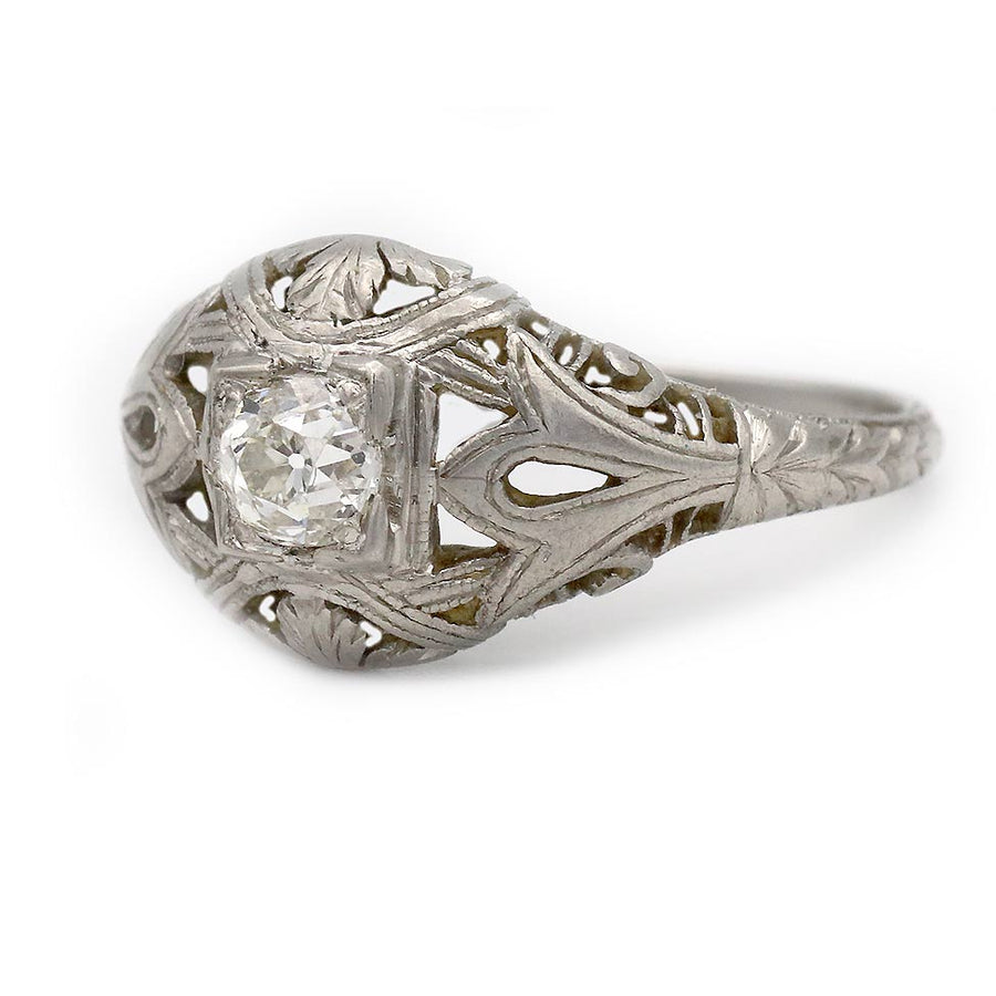 Art Deco .30 Ct Old Mine Cut Diamond Engagement Ring in Platinum