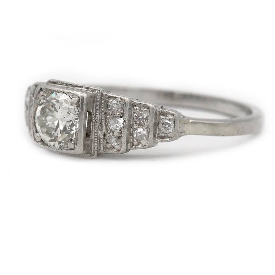 Art Deco 1930s .50 Ct Old European Cut Diamond Platinum Engagement Ring