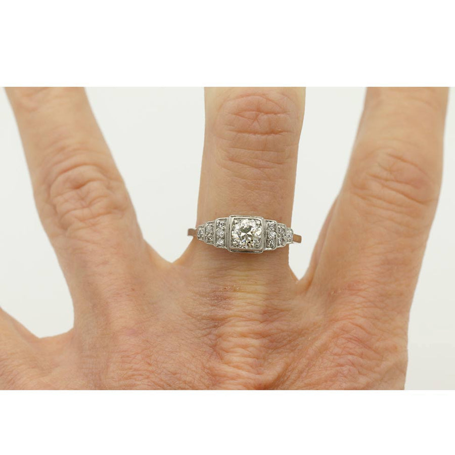 Art Deco 1930s .50 Ct Old European Cut Diamond Platinum Engagement Ring