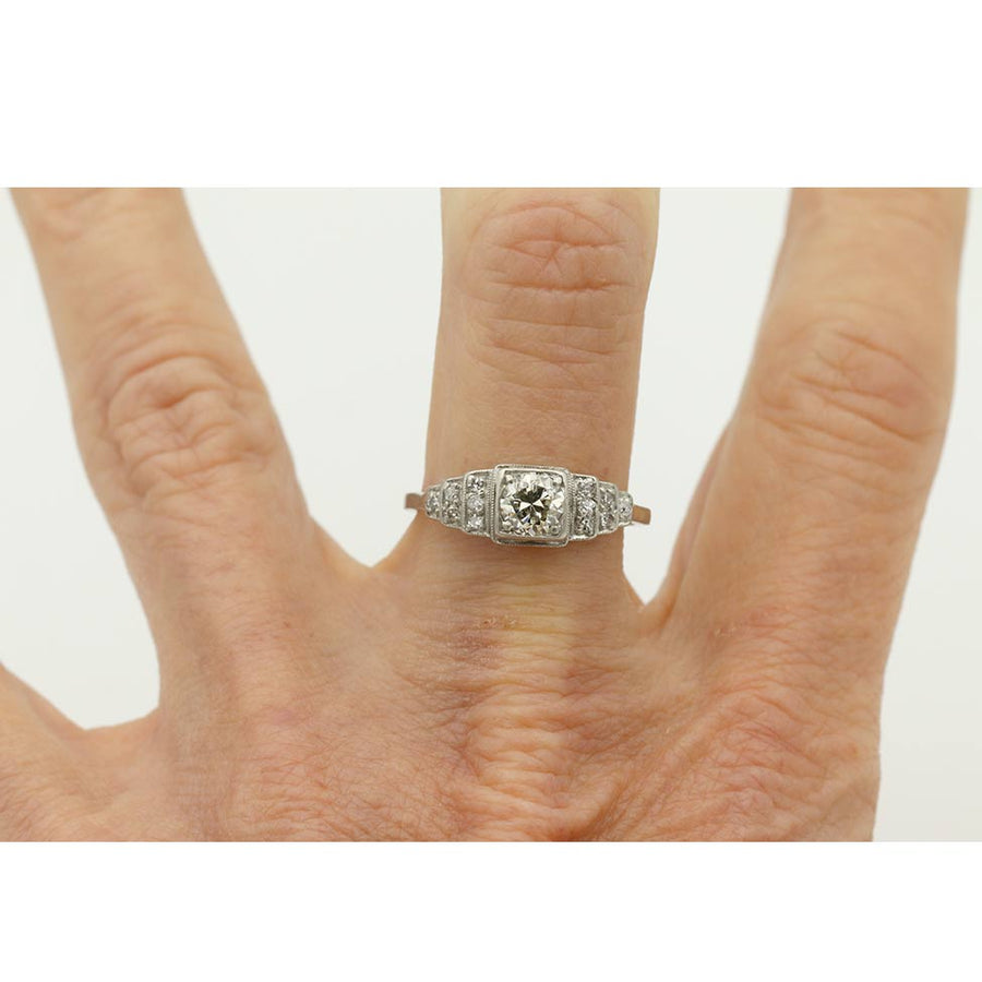 Art Deco 1930s .50 Ct Old European Cut Diamond Platinum Engagement Ring