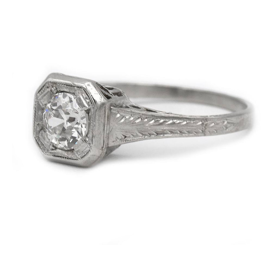 Art Deco .50 Ct Old European Cut Diamond Engagement Ring in Platinum