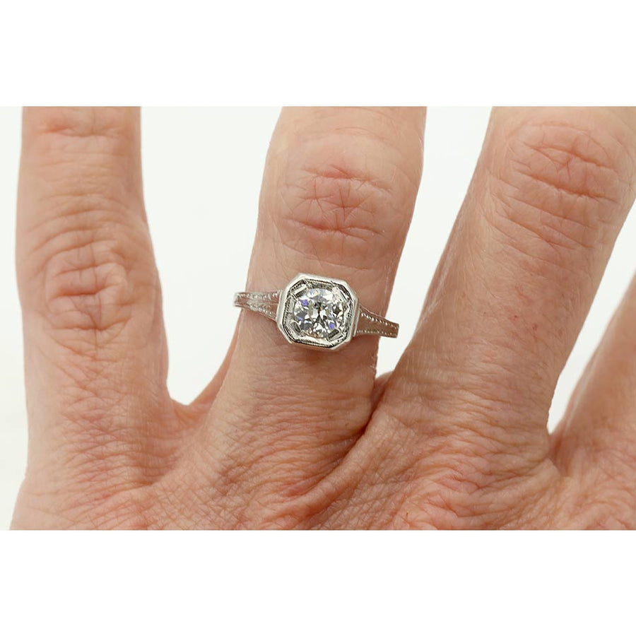 Art Deco .50 Ct Old European Cut Diamond Engagement Ring in Platinum
