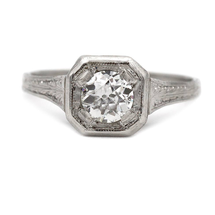 Art Deco .50 Ct Old European Cut Diamond Engagement Ring in Platinum