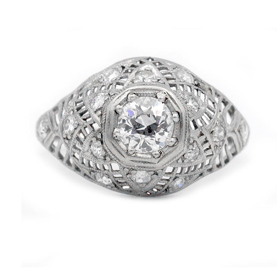 Edwardian .70 CTW Old European Cut Diamond Vintage Engagement Ring in Platinum