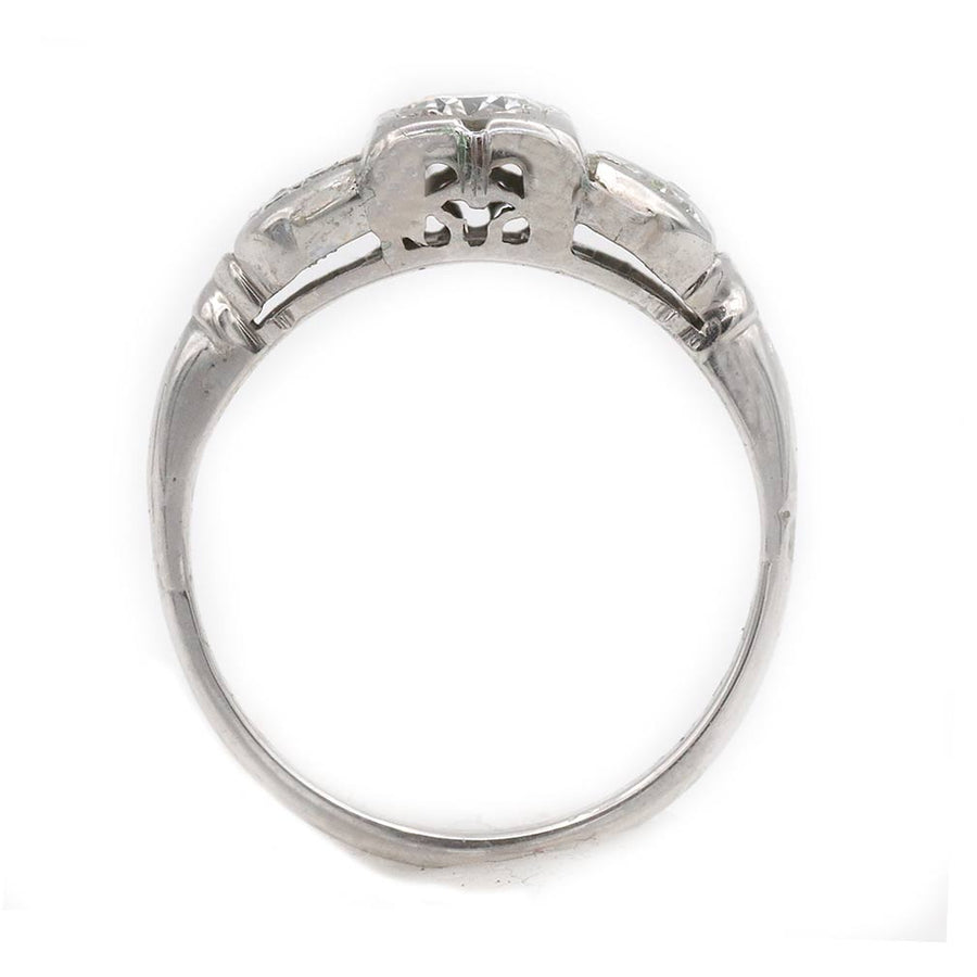 Art Deco Old European Cut Diamond Engagement Ring | .35 CTW Channel Set & Split Shank 14K White Gold Vintage Ring