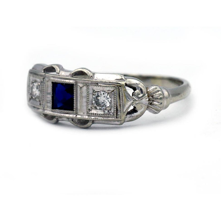 Art Deco .25 CTW Sapphire Diamond Vintage Wedding Ring - Vintage Diamond Ring