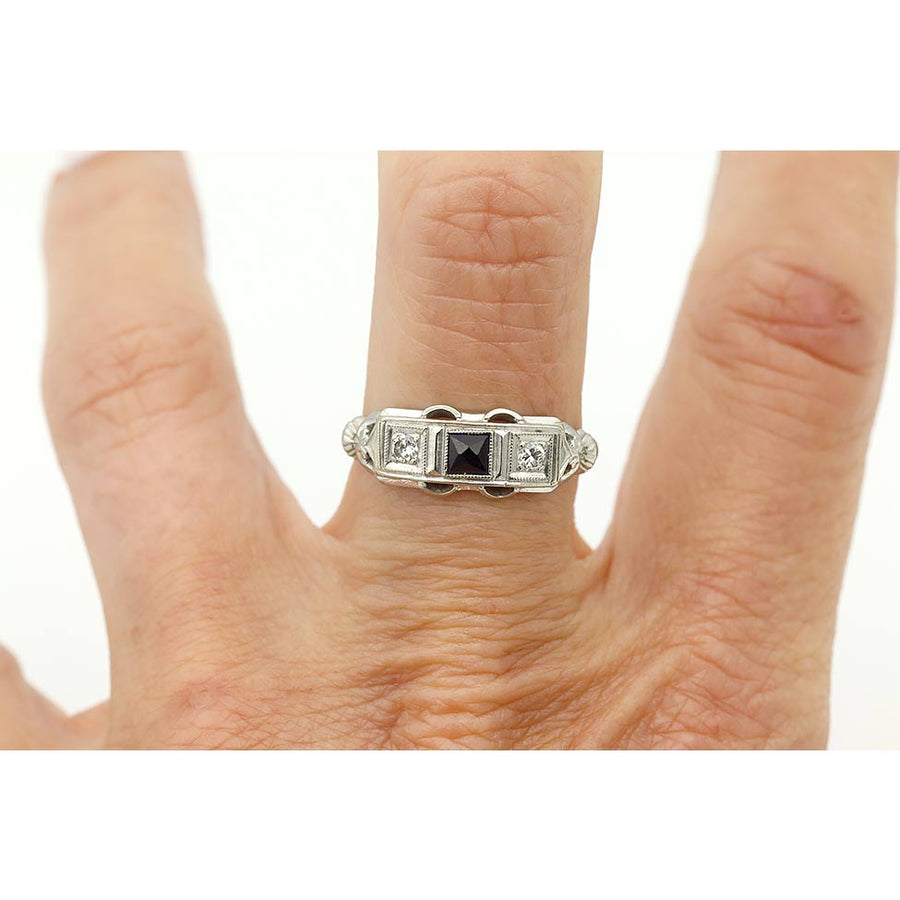 Art Deco .25 CTW Sapphire Diamond Vintage Wedding Ring - Vintage Diamond Ring
