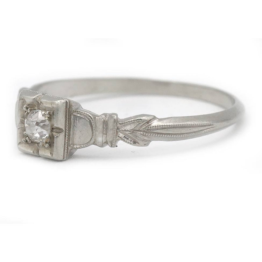 Antique .10ct Old Mine Cut Diamond - 18k White Gold Art Deco Ring