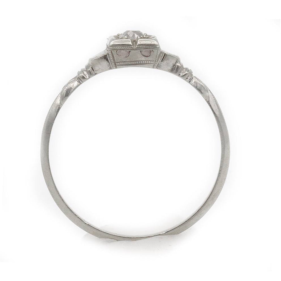 Antique .10ct Old Mine Cut Diamond - 18k White Gold Art Deco Ring