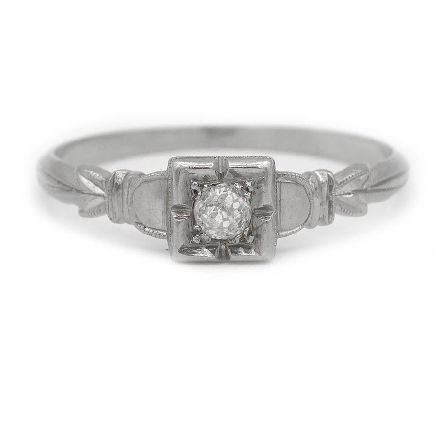 Antique .10ct Old Mine Cut Diamond - 18k White Gold Art Deco Ring