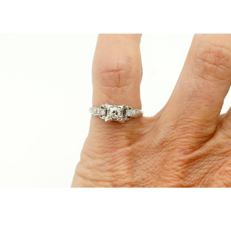 Antique .28 CTW Old Mine Cut Art Deco Engagement Ring with Side Stones