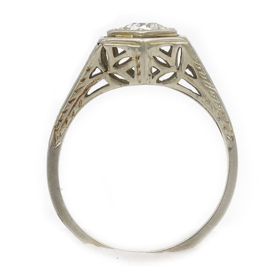 Art Nouveau .30 Ct Old Mine Cut Diamond Antique Engagement Ring with Heart Motif