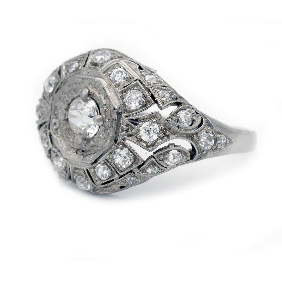 Art Deco Two-Tiered Diamond Cocktail Ring in Platinum Circa 1920s