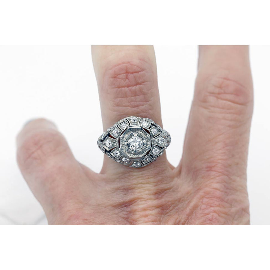 Art Deco Two-Tiered Diamond Cocktail Ring in Platinum Circa 1920s