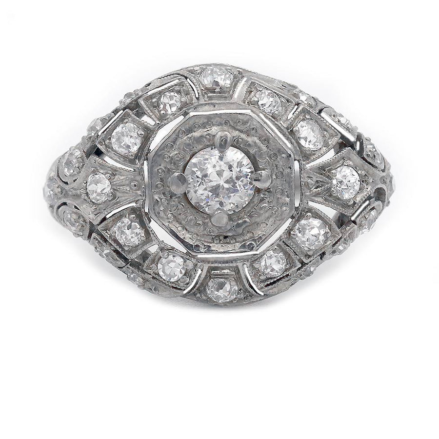 Art Deco Two-Tiered Diamond Cocktail Ring in Platinum Circa 1920s