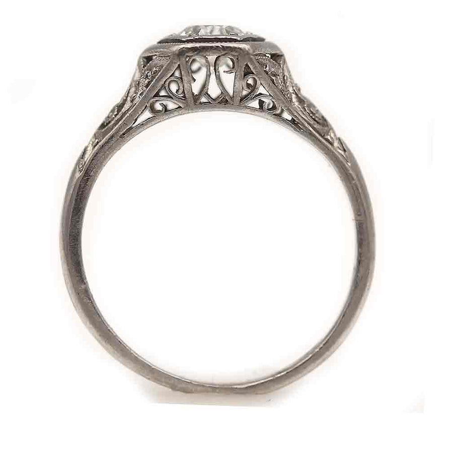 Circa 1930s Art Deco Old Mine Cut Hexagonal Solitaire Engagement Ring