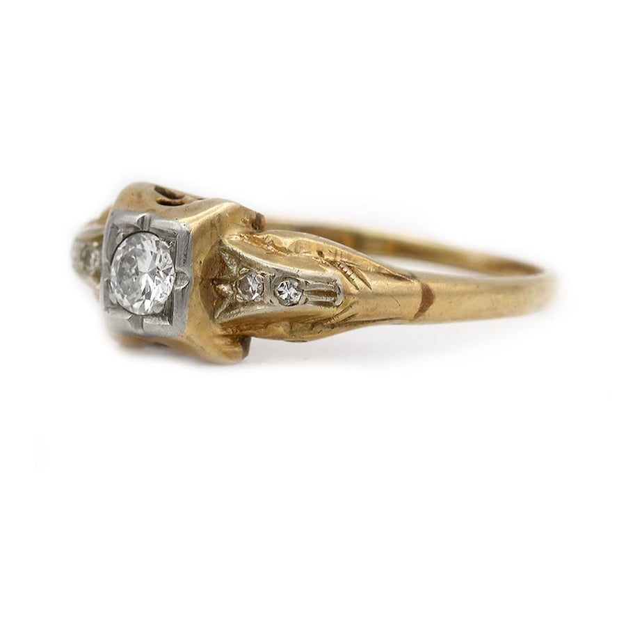 Vintage Diamond Engagement Ring .20ct Two Tone 14K Gold Mid Century