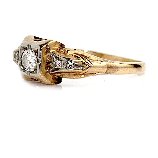 Vintage Diamond Engagement Ring .20ct Two Tone 14K Gold Mid Century