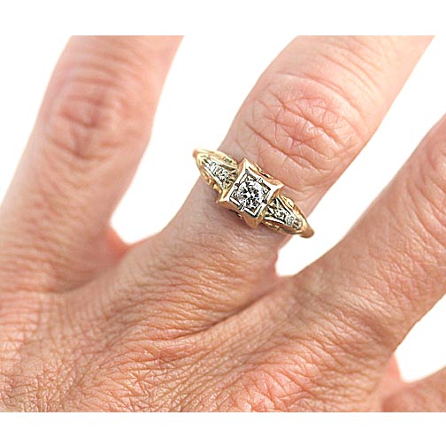 Vintage Diamond Engagement Ring .20ct Two Tone 14K Gold Mid Century