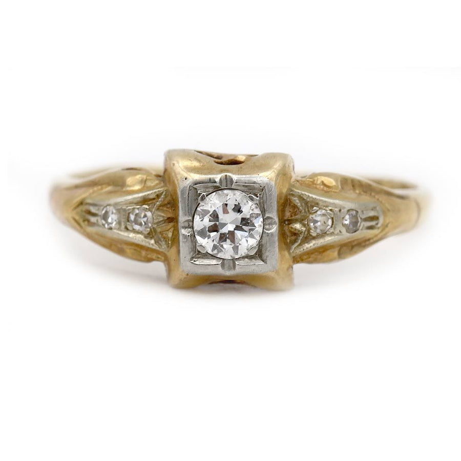 Vintage Diamond Engagement Ring .20ct Two Tone 14K Gold Mid Century