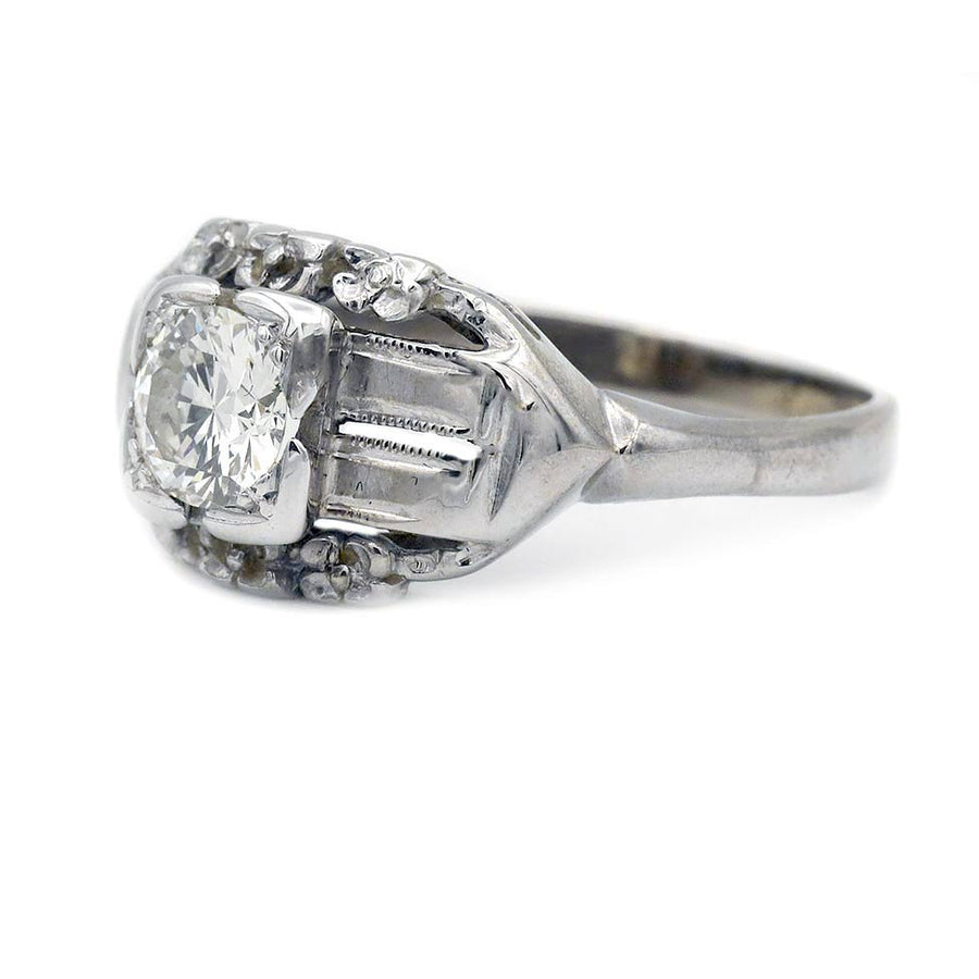 Mid-Century .60 Ct Transitional Cut Diamond Vintage Engagement Ring
