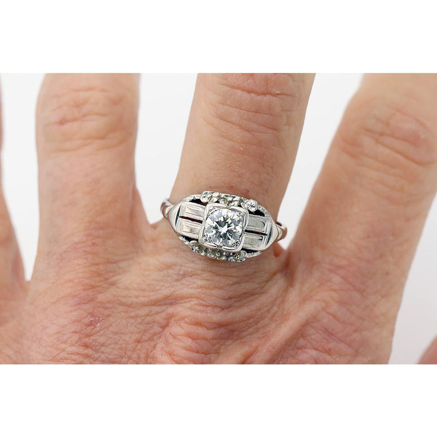 Mid-Century .60 Ct Transitional Cut Diamond Vintage Engagement Ring