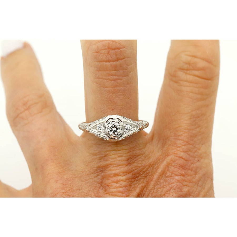 Vintage .34 CTW Three Stone Diamond Art Deco Engagement Ring