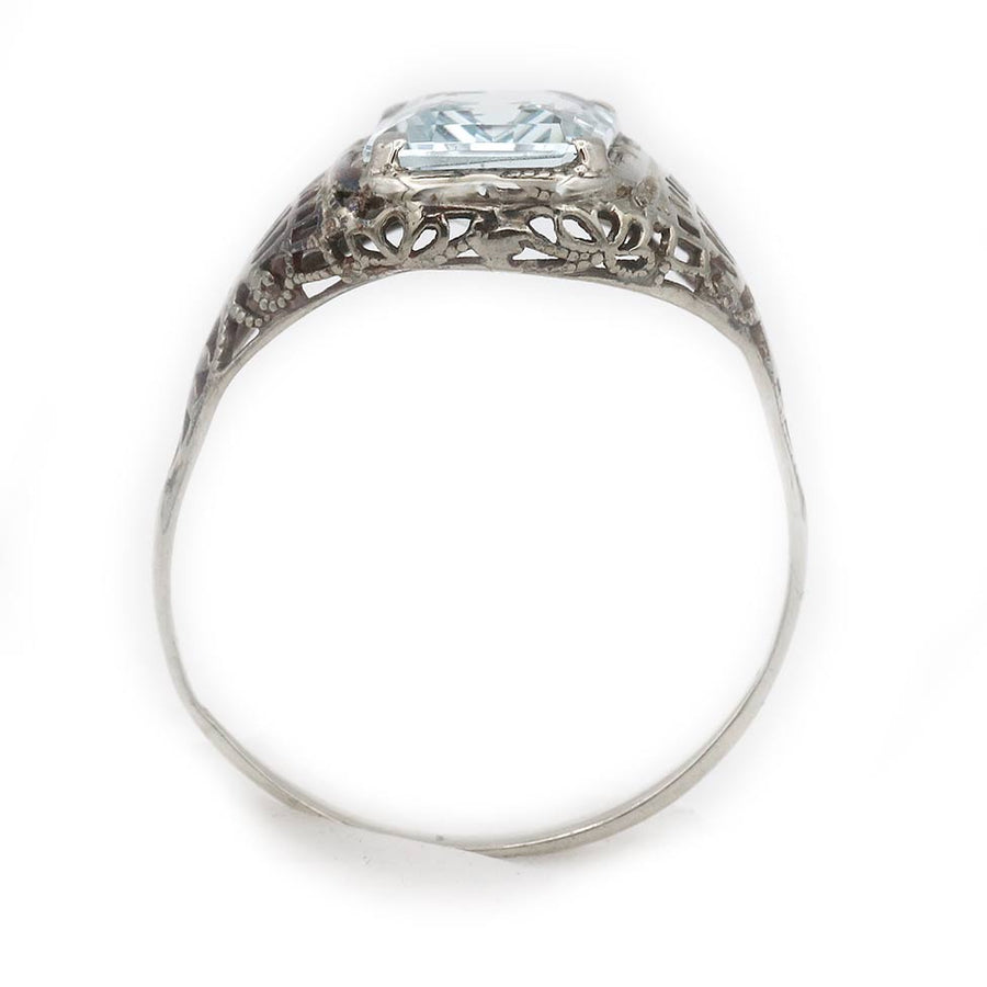 Art Deco 2.20 Ct Emerald Cut Aquamarine Vintage Engagement Ring