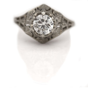 Unique Antique .90 CTW Old European Cut Art Deco Diamond Engagement Ring