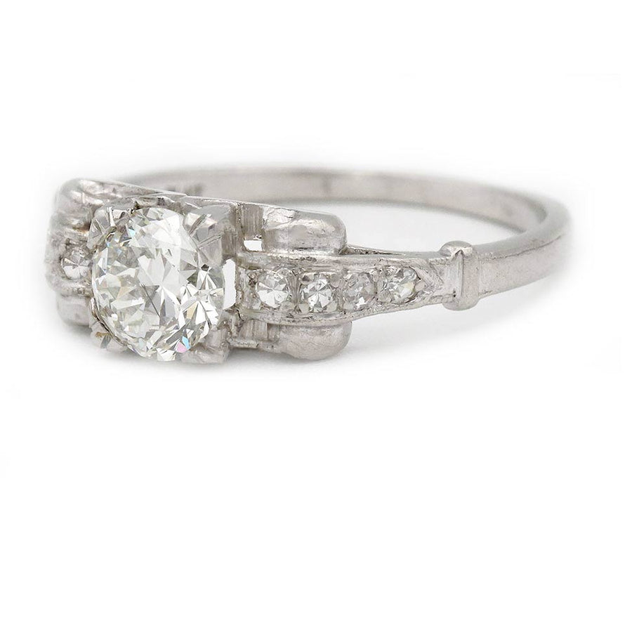 Art Deco .64 CTW Old European Cut Diamond Engagement Ring in Platinum — GIA I/SI2