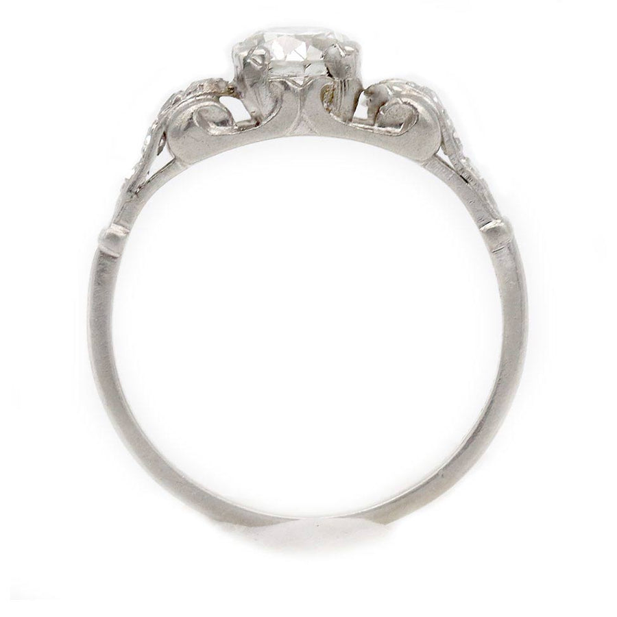 Art Deco .64 CTW Old European Cut Diamond Engagement Ring in Platinum — GIA I/SI2