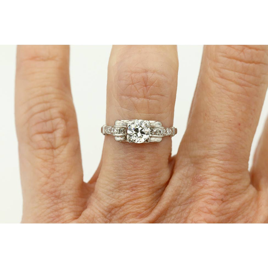 Art Deco .64 CTW Old European Cut Diamond Engagement Ring in Platinum — GIA I/SI2