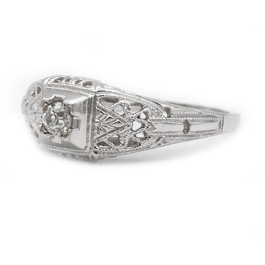 Art Deco .15 Ct Old Mine Cut Diamond Filigree Engagement Ring