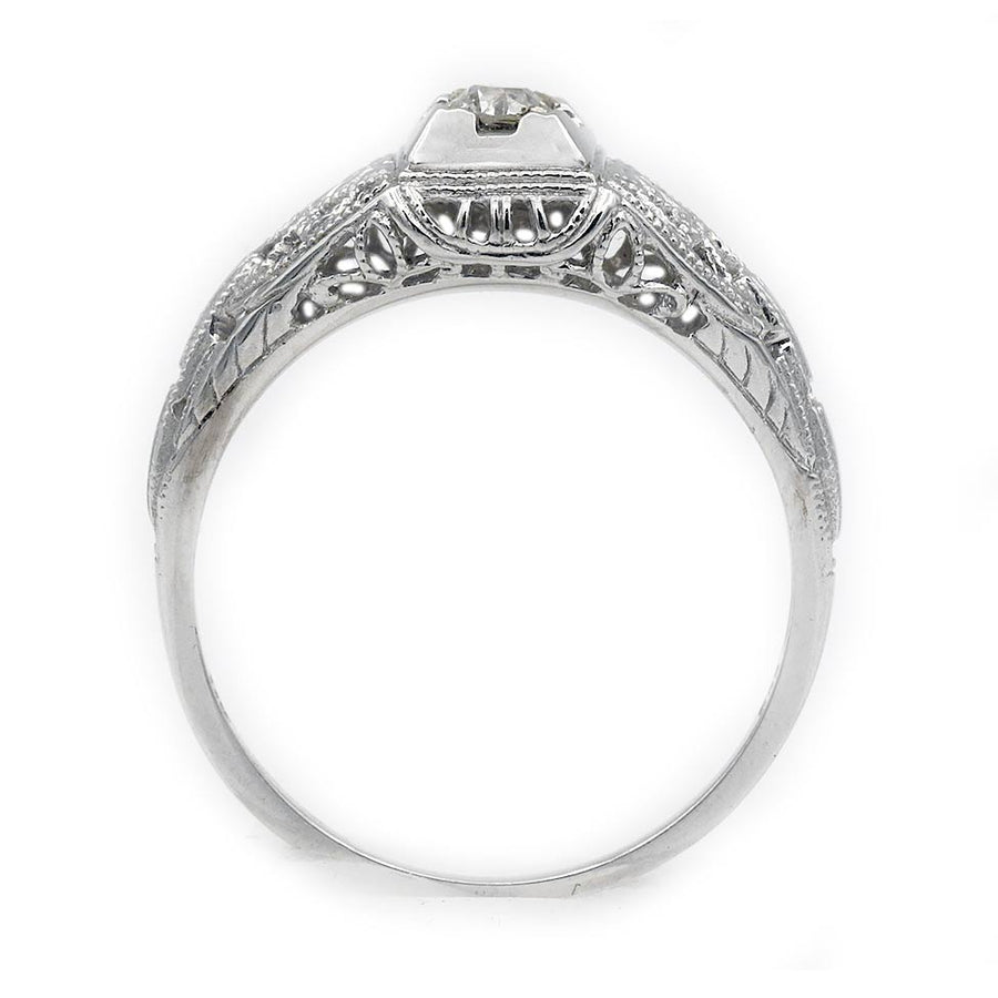 Art Deco .15 Ct Old Mine Cut Diamond Filigree Engagement Ring