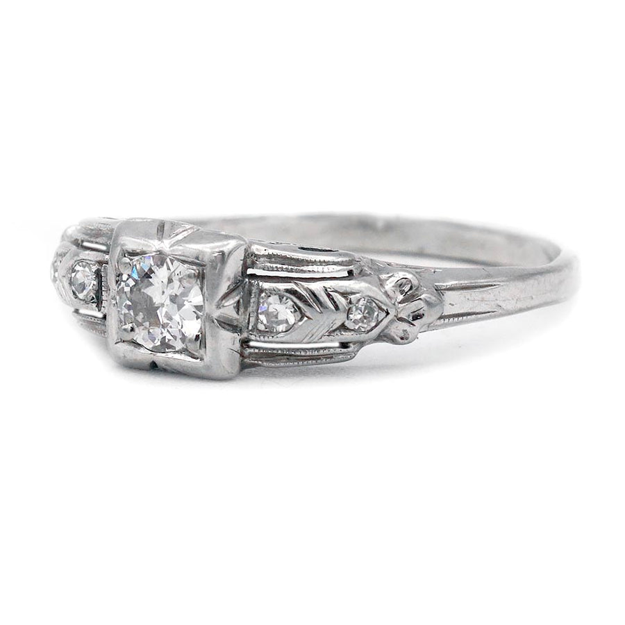 Antique .36 CTW Old Euro Diamond 14 Karat White Gold Art Deco Engagement Ring