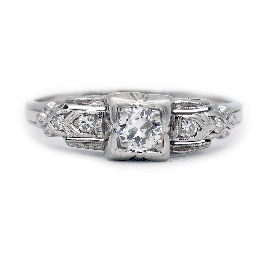 Antique .36 CTW Old Euro Diamond 14 Karat White Gold Art Deco Engagement Ring