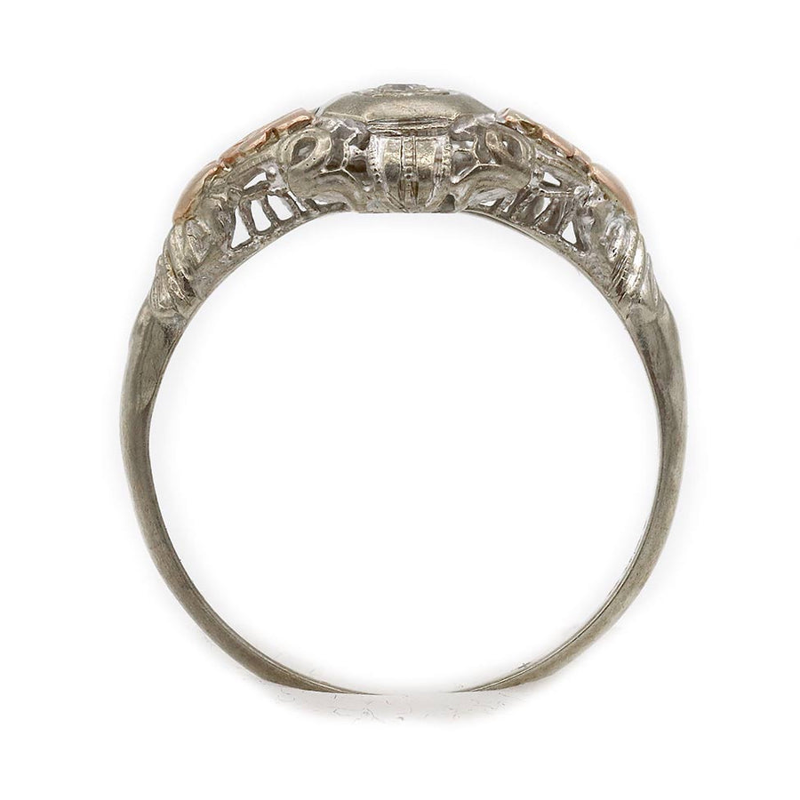 Mid-Century .05ct Diamond Two-Tone Floral Ring | F VS2 10k White & Rose Gold Octagon