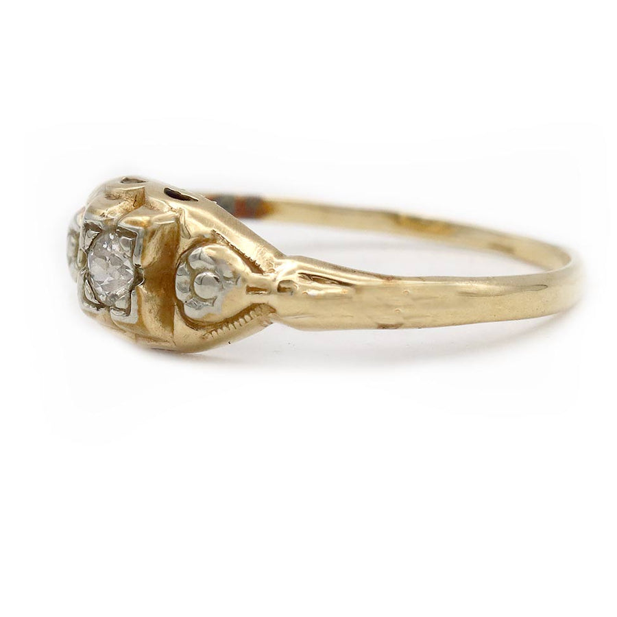 Late Art Deco .10 Carat Two-Tone Diamond Vintage Engagement Ring