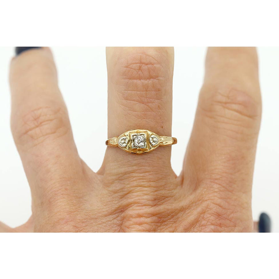 Late Art Deco .10 Carat Two-Tone Diamond Vintage Engagement Ring