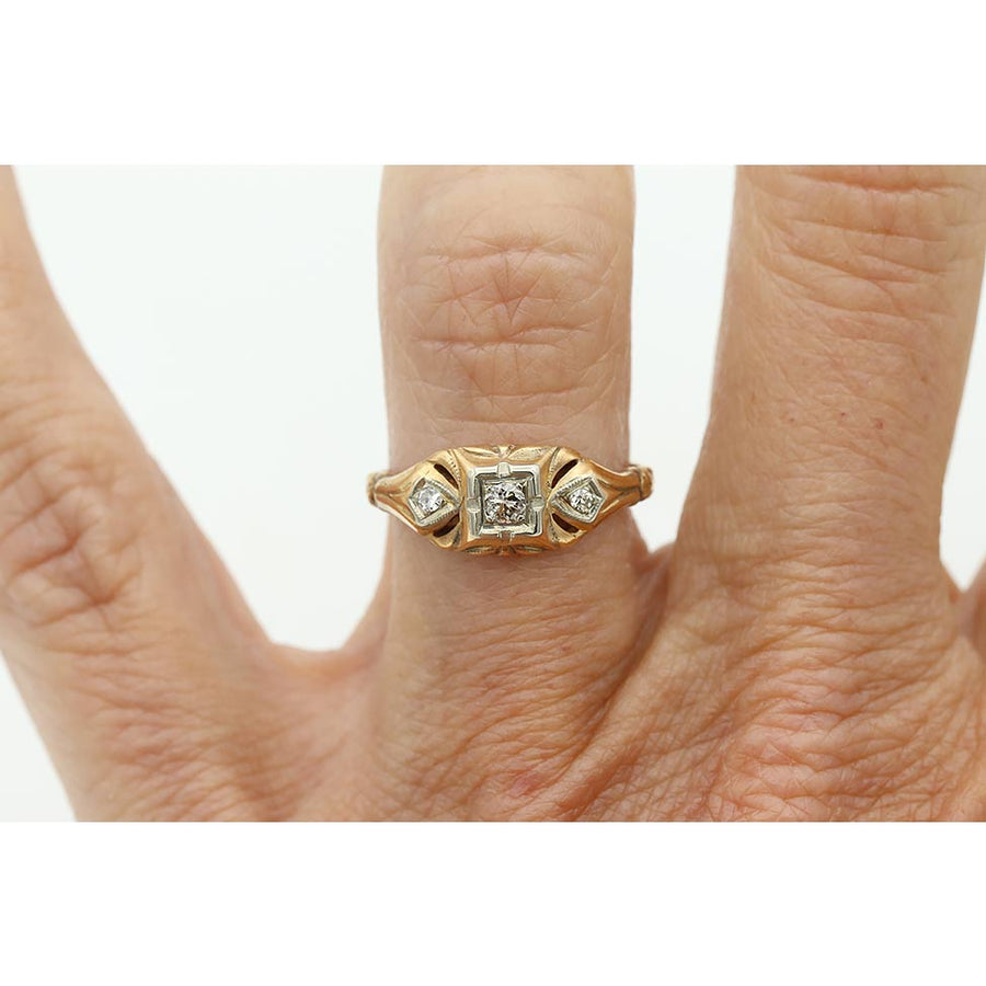 Mid-Century .14 CTW Old European Cut Diamond | 14K Two-Tone Promise Ring