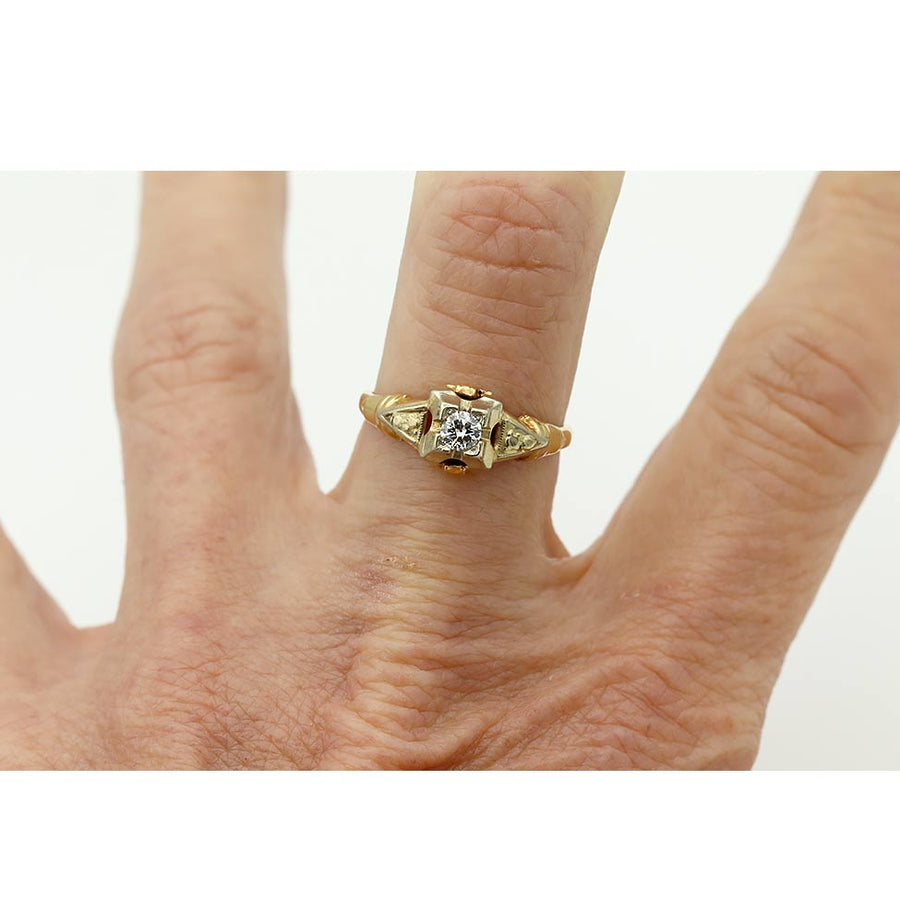 Vintage 1950s .20 Ct European Cut Diamond Two-Tone Gold Ring