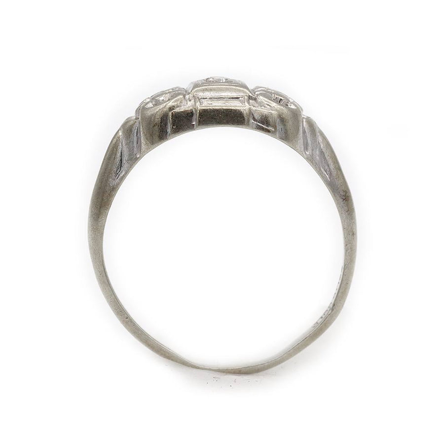 Vintage .05 Ct Single Cut Diamond Floral Engagement Ring in 14K White Gold