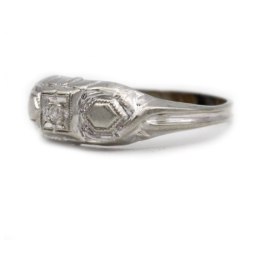 Art Deco .05 Ct Single Cut Diamond Engagement Ring | 10K White Gold | Circa 1930s