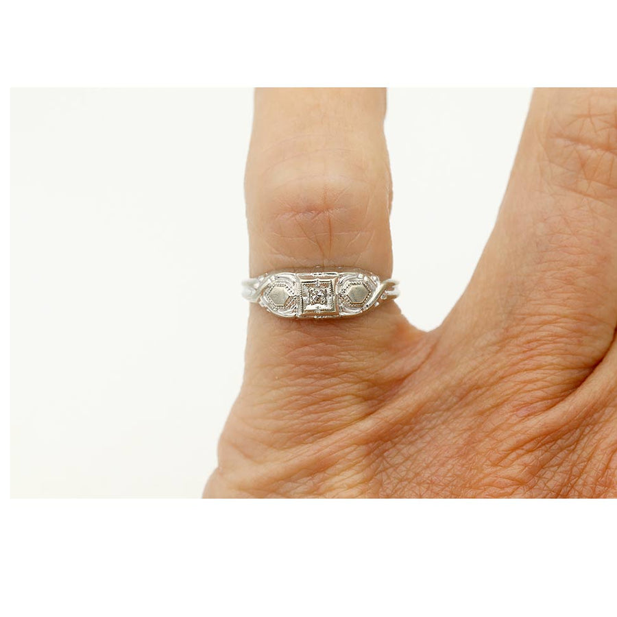 Art Deco .05 Ct Single Cut Diamond Engagement Ring | 10K White Gold | Circa 1930s
