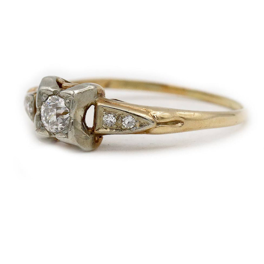 Mid-Century .24 CTW 1940s Vintage Diamond Two Tone Gold Engagement Ring